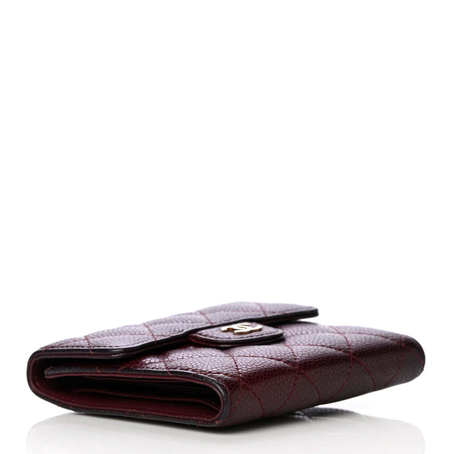 Caviar Quilted Compact Flap Wallet Burgundy