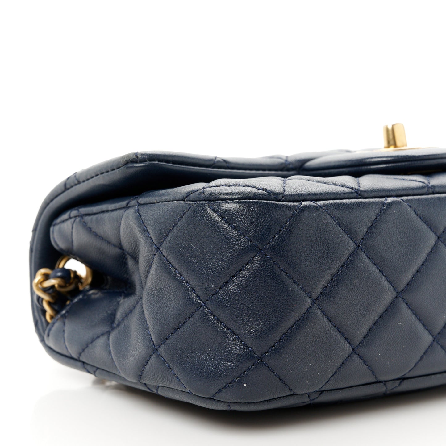 Lambskin Quilted Mini Pearl Crush Rectangular Flap Navy Blue