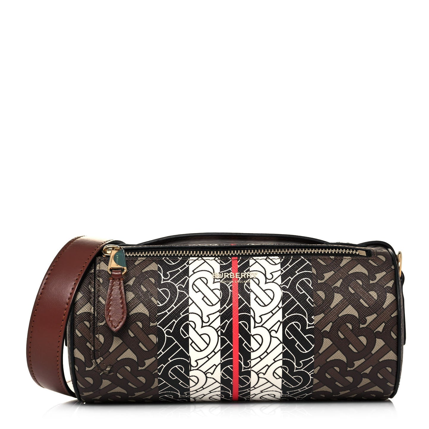 E-Canvas Monogram Stripe The Barrel Bag Bridle Brown