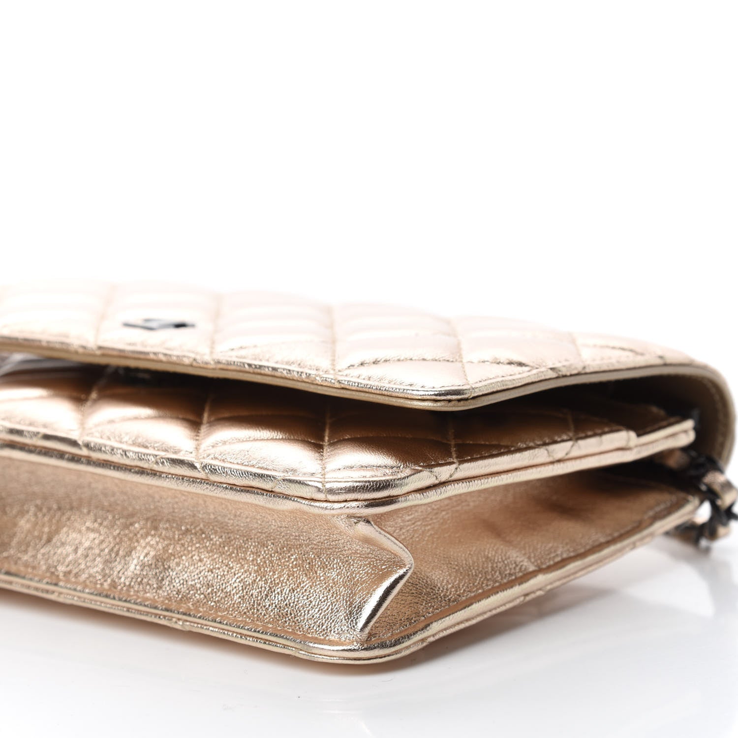 Chanel Metallic Lambskin Quilted Wallet On Chain WOC Gold Black 7 of 12