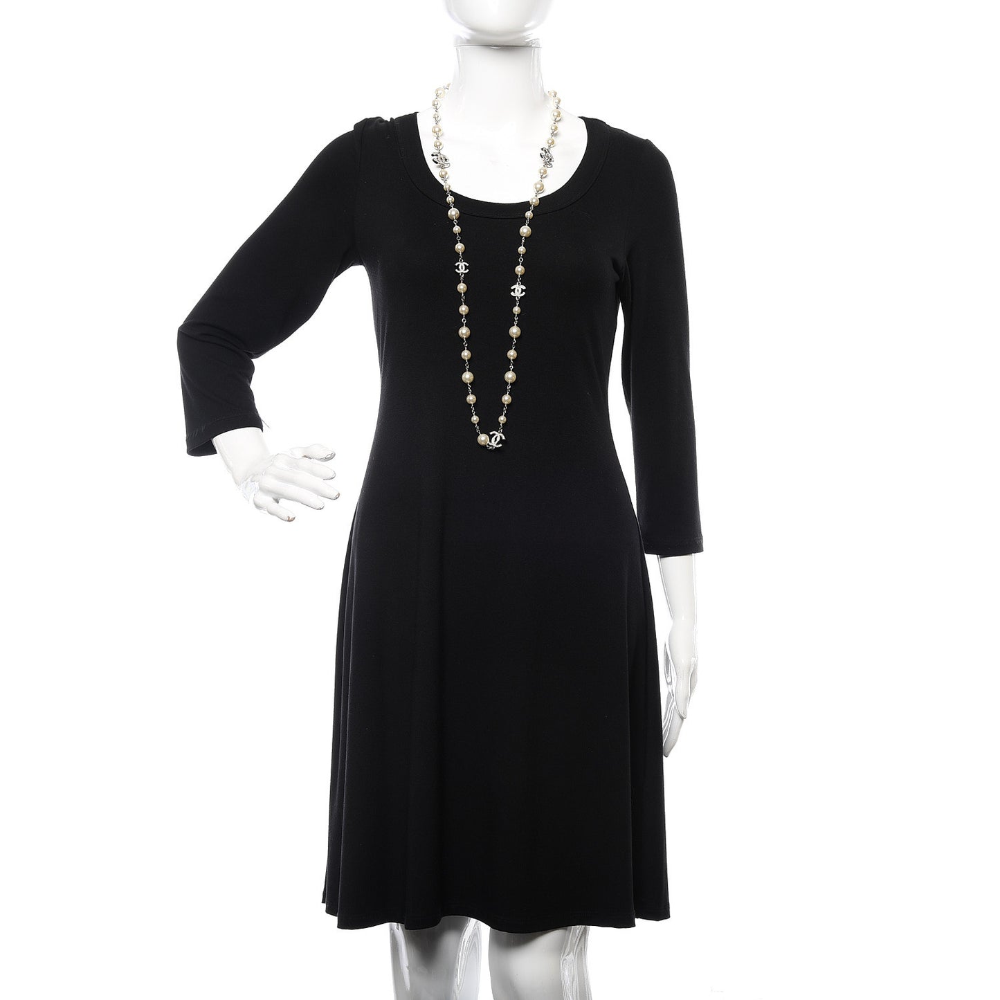 Crystal Pearl CC Long Necklace Silver