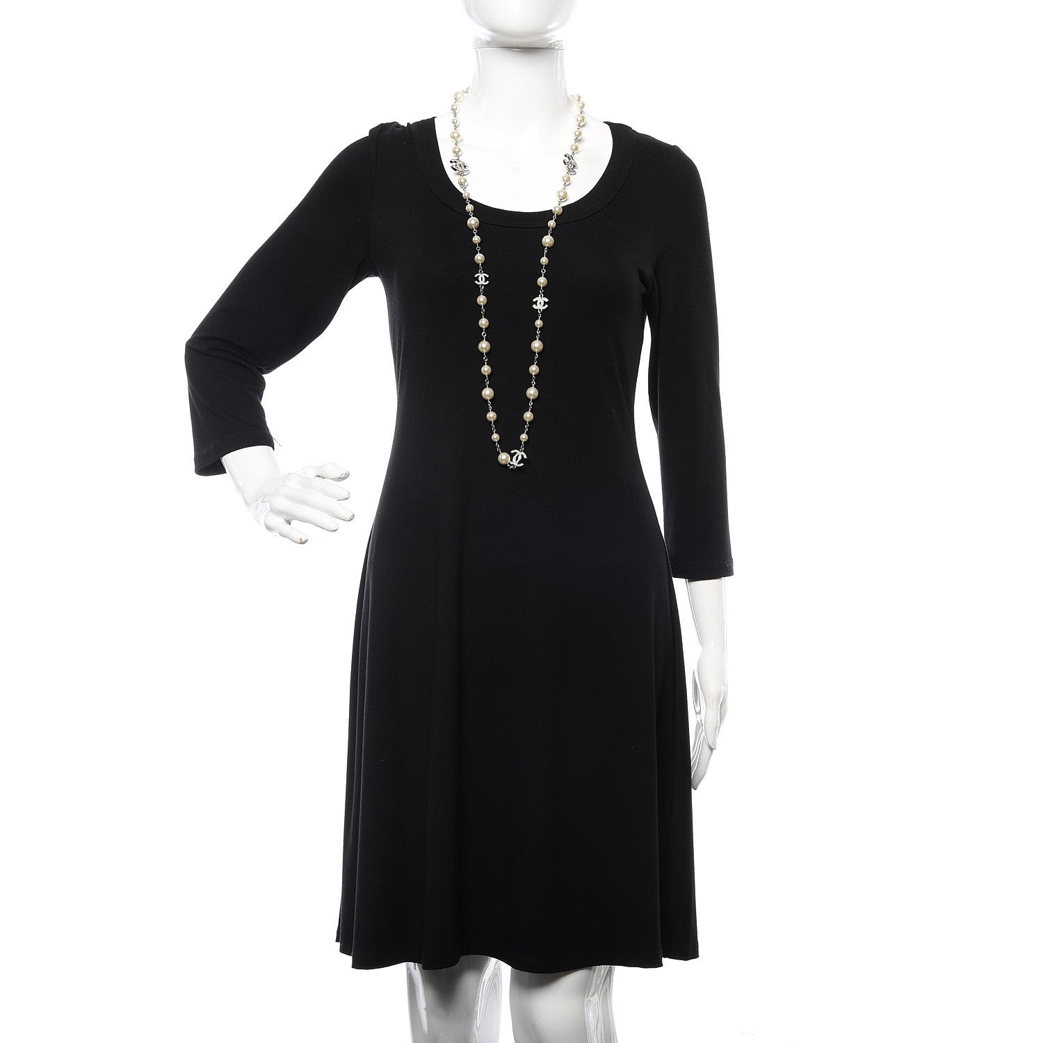 Chanel Crystal Pearl CC Long Necklace Silver 2 of 5