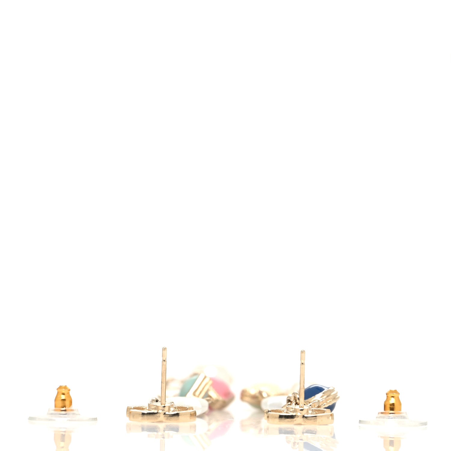 Chanel Pearl Beaded CC Drop Earrings Gold Multicolor 3 of 4