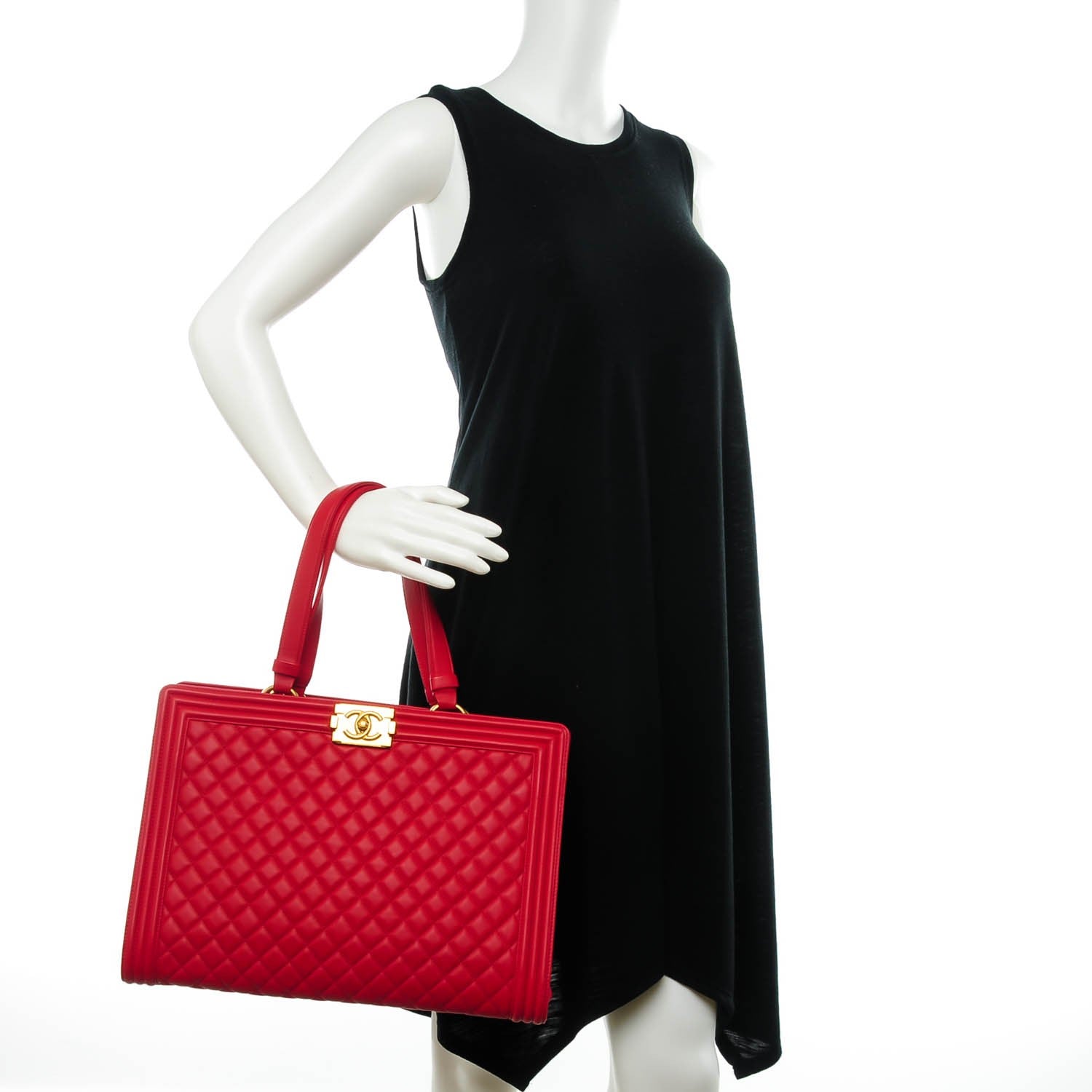 Chanel Lambskin Quilted Boy Shopping Tote Red 2 of 8