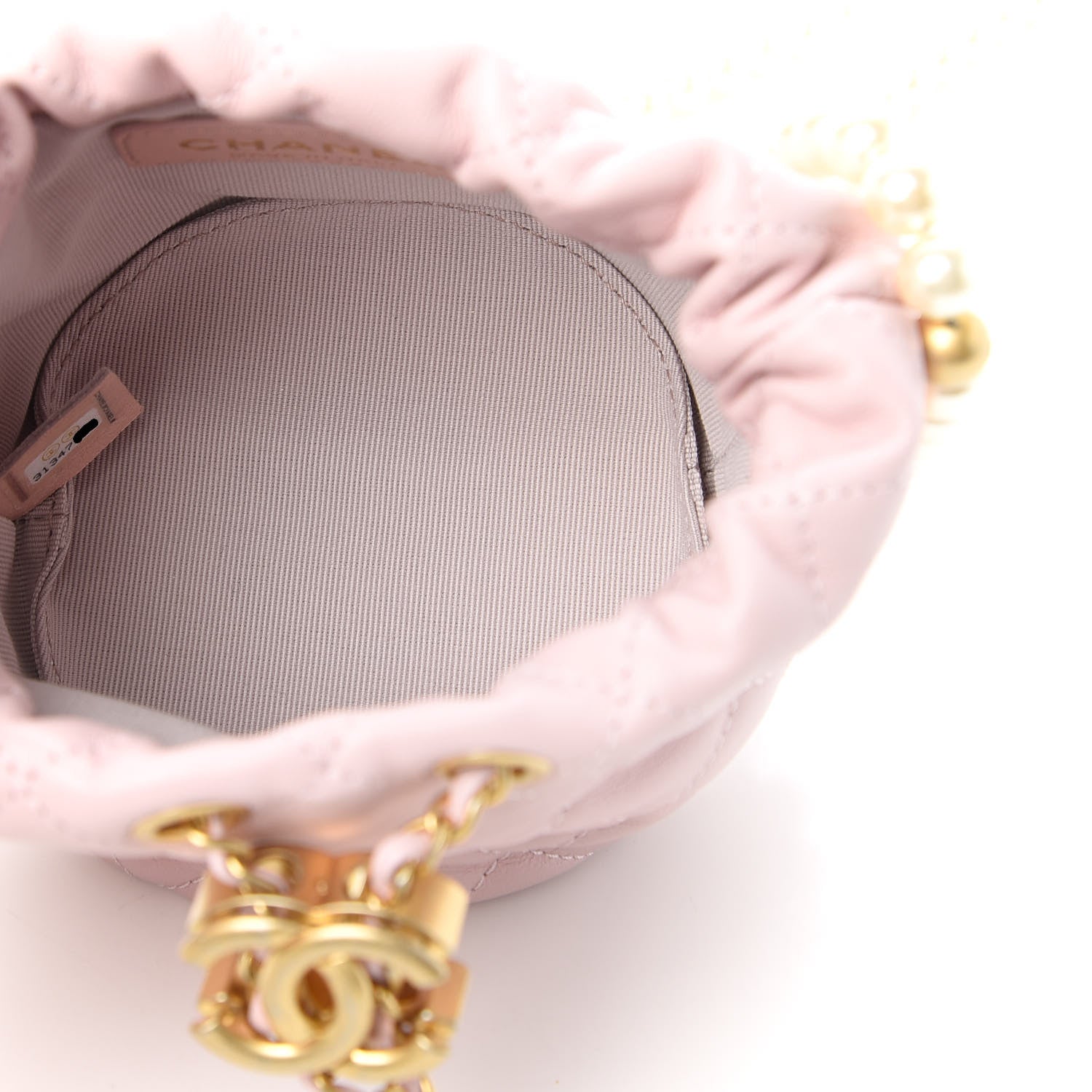 Chanel Calfskin Quilted Pearl Mini About Pearls Drawstring Bucket Light Pink 5 of 11