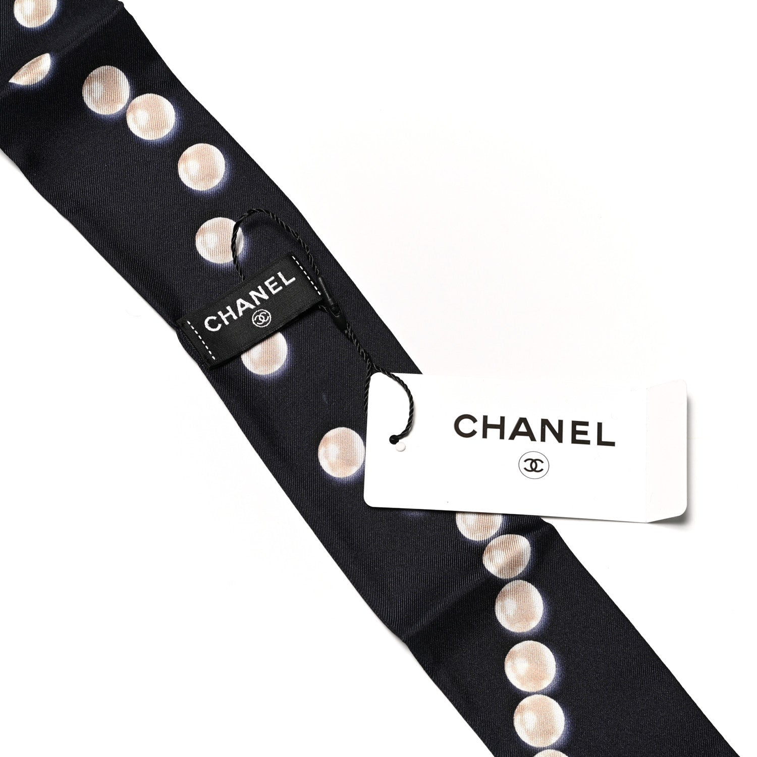 Chanel Silk Pearl CC Slim Bandeau Scarf Navy 4 of 4