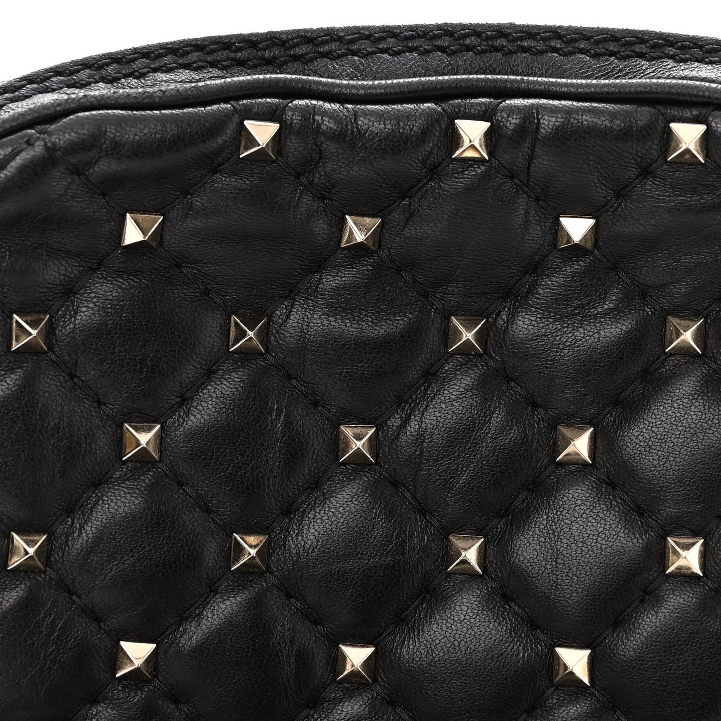 Nappa Rockstud Spike Double Zip Camera Crossbody Bag Black