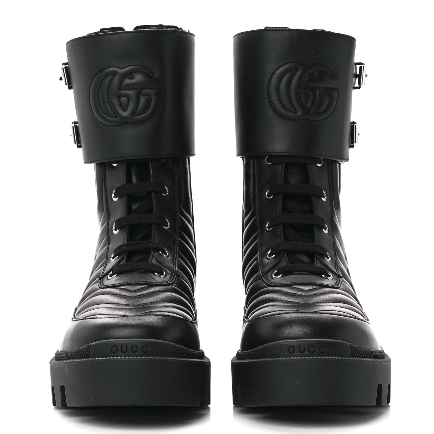 Nappa Frances GG Matelasse Platform Combat Boots 39.5 Black