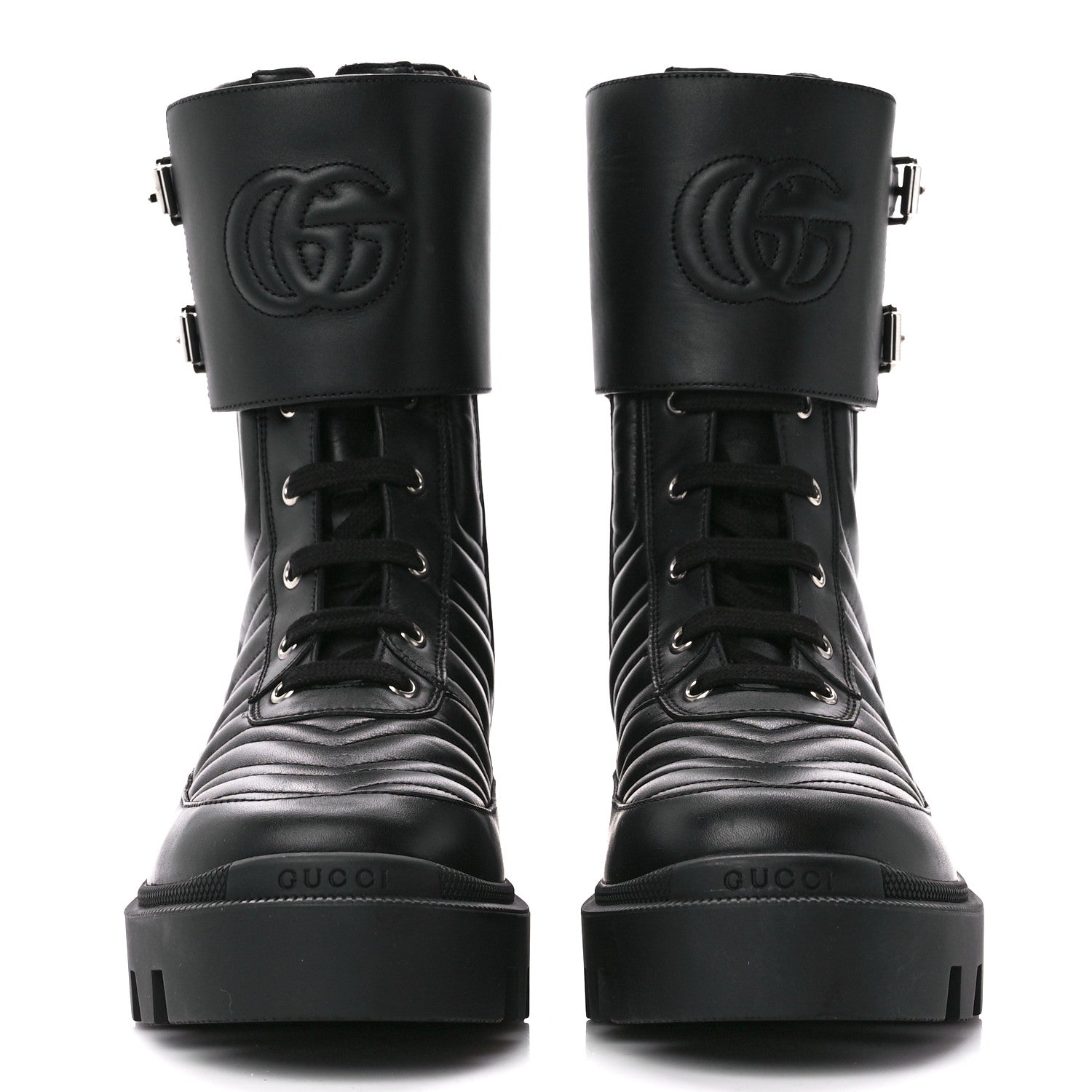 Gucci Nappa Frances GG Matelasse Platform Combat Boots 39.5 Black 2 of 9