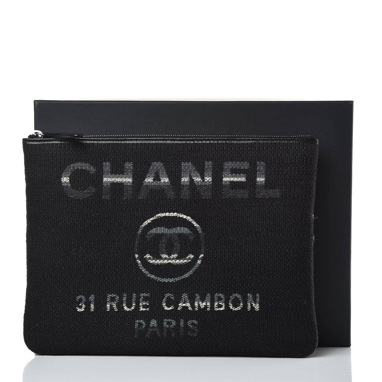 Striped Canvas Deauville Pouch Clutch Black