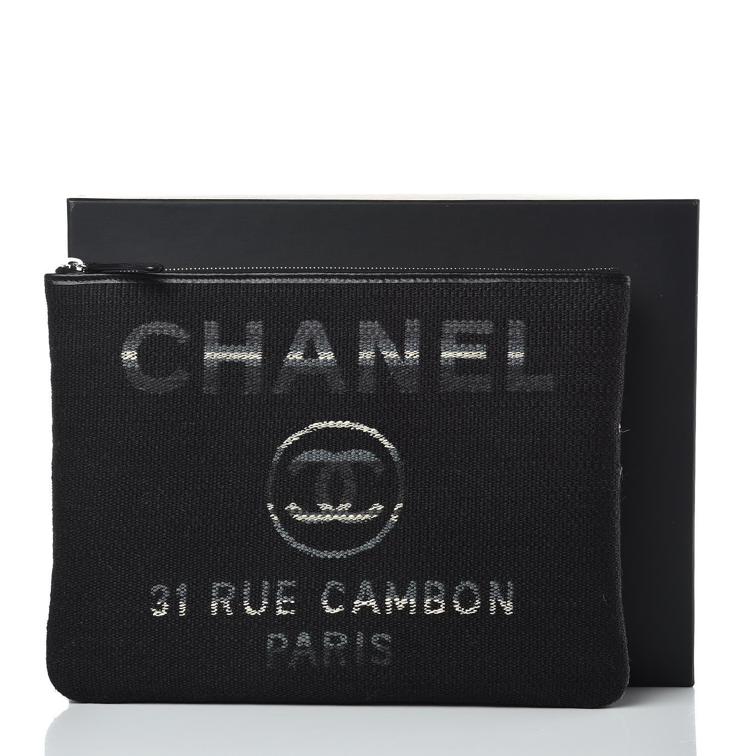 Chanel Striped Canvas Deauville Pouch Clutch Black 8 of 8