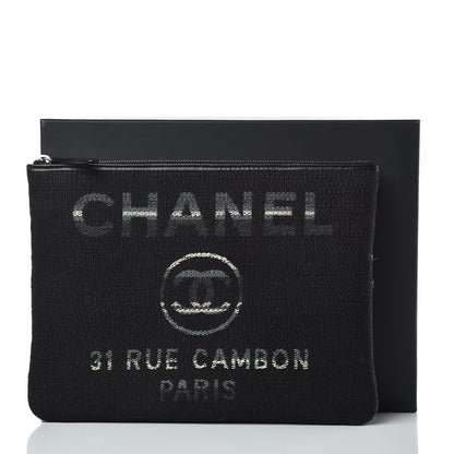 Chanel Striped Canvas Deauville Pouch Clutch Black 8 of 8