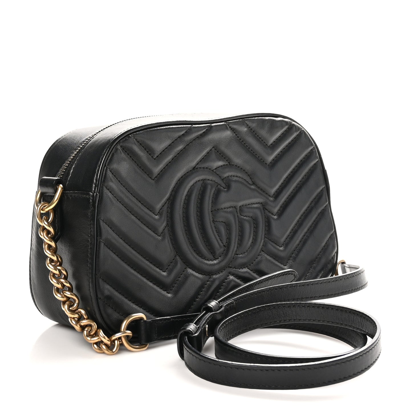 Calfskin Matelasse Animal Studs Small GG Marmont Chain Shoulder Bag Black