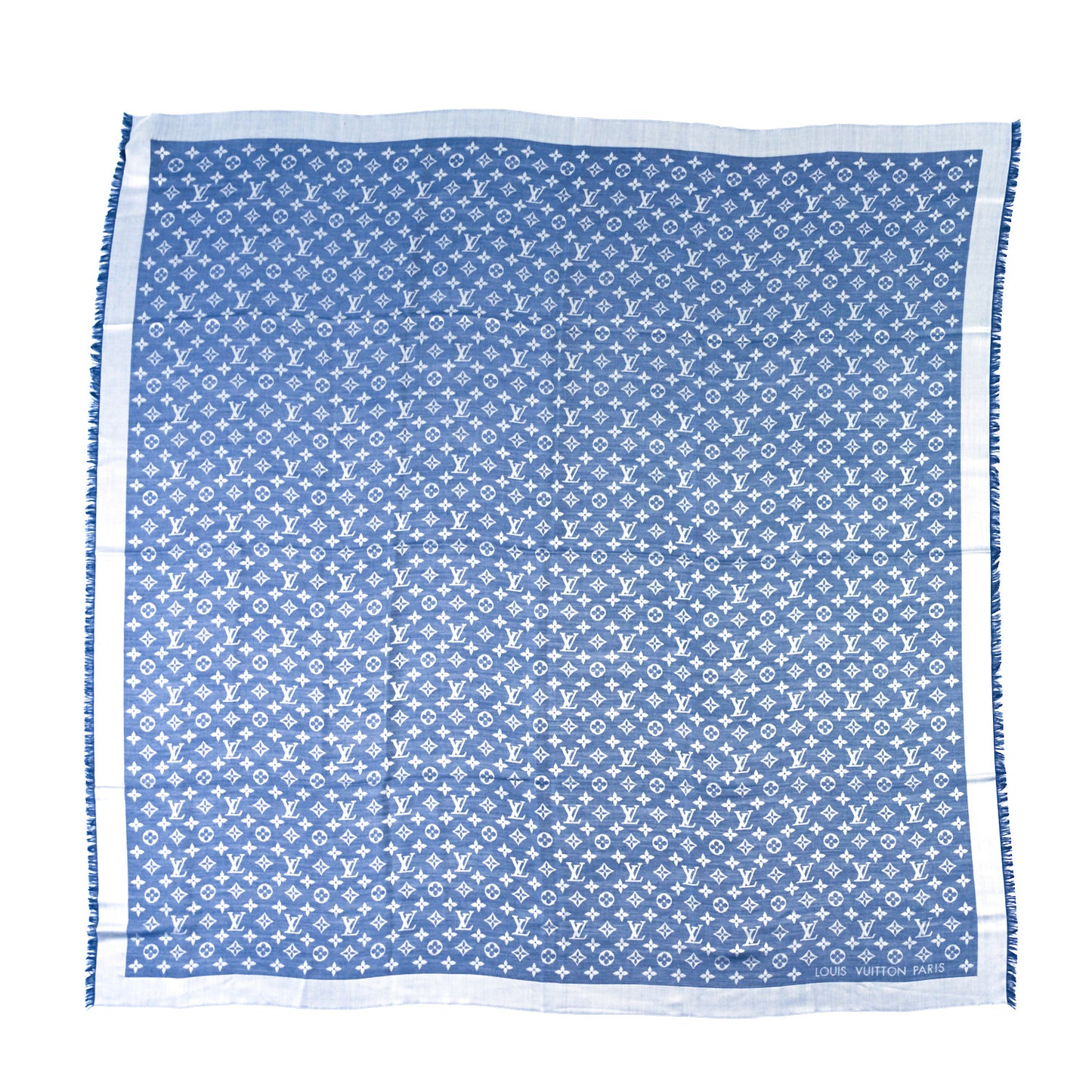 Silk Wool Monogram Denim Shawl Blue