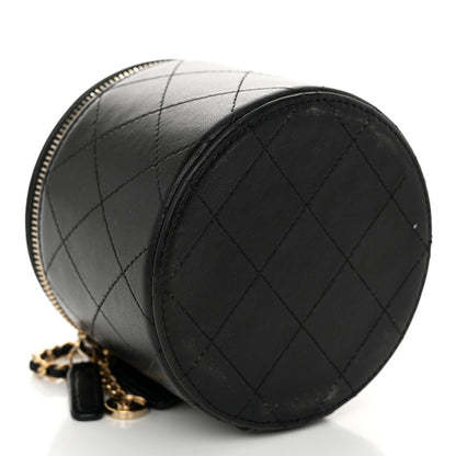 Chanel Lambskin Quilted Round Small Vanity Case With Chain Black 4 of 11