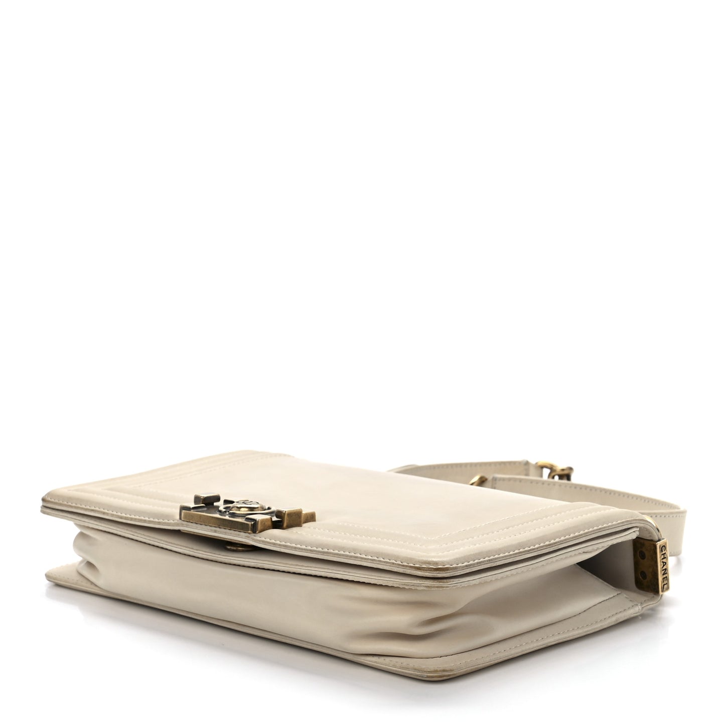 Glazed Calfskin Medium Boy Flap White