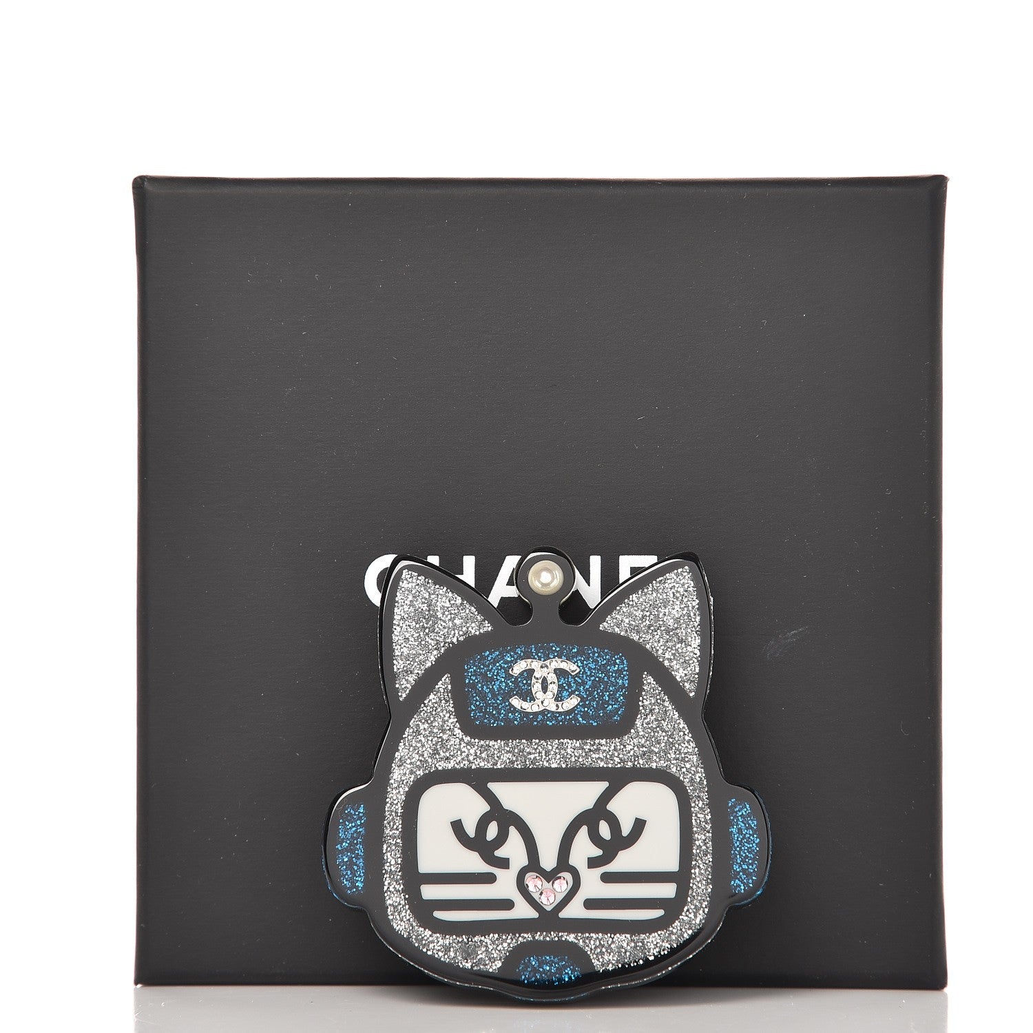 Chanel Resin Emoji Robot Cat Brooch Silver Blue 4 of 5