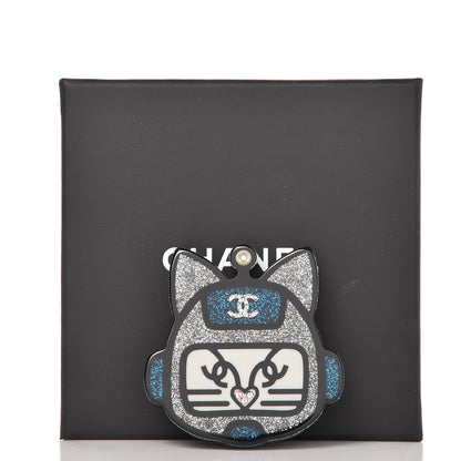 Chanel Resin Emoji Robot Cat Brooch Silver Blue 4 of 5