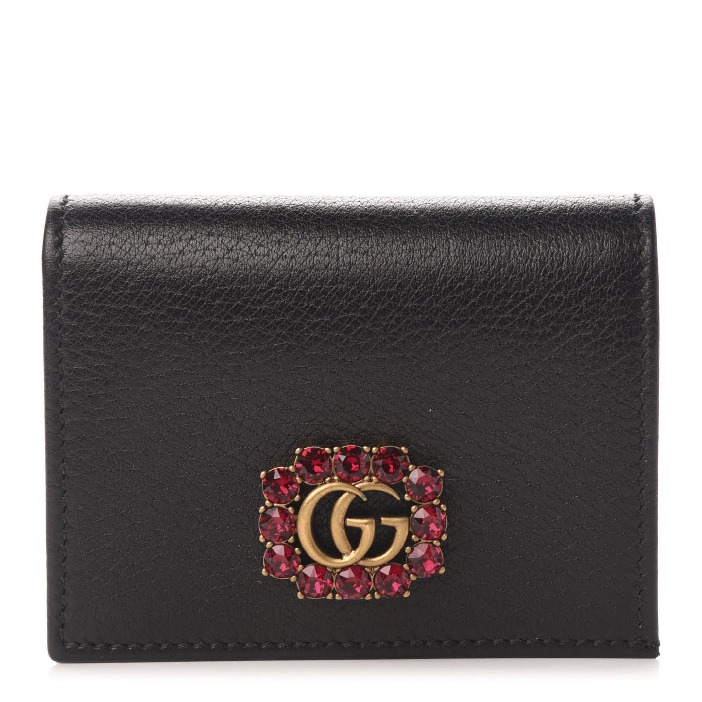 Calfskin Crystal Double G Card Case Black