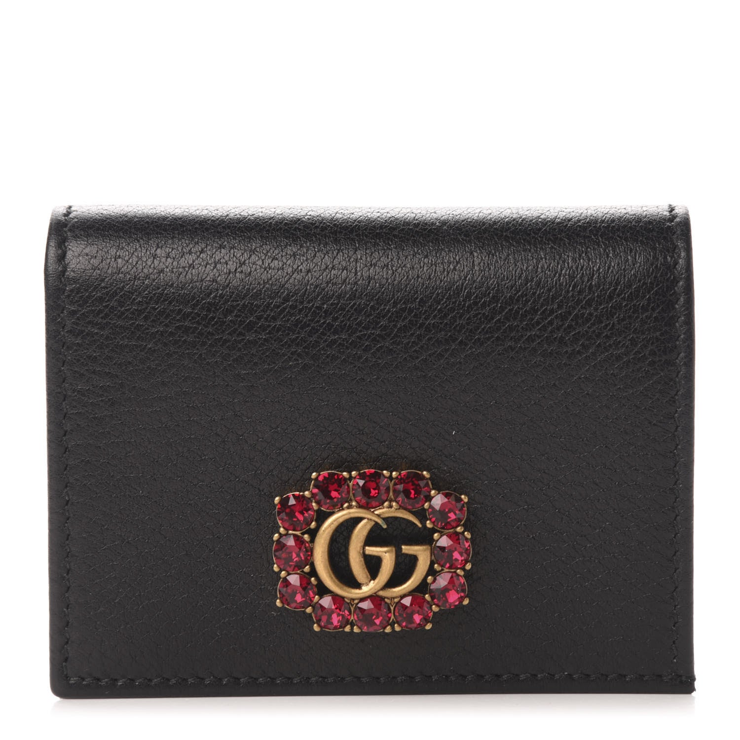 Gucci Calfskin Crystal Double G Card Case Black 1 of 8
