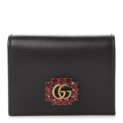 Gucci Calfskin Crystal Double G Card Case Black 1 of 8