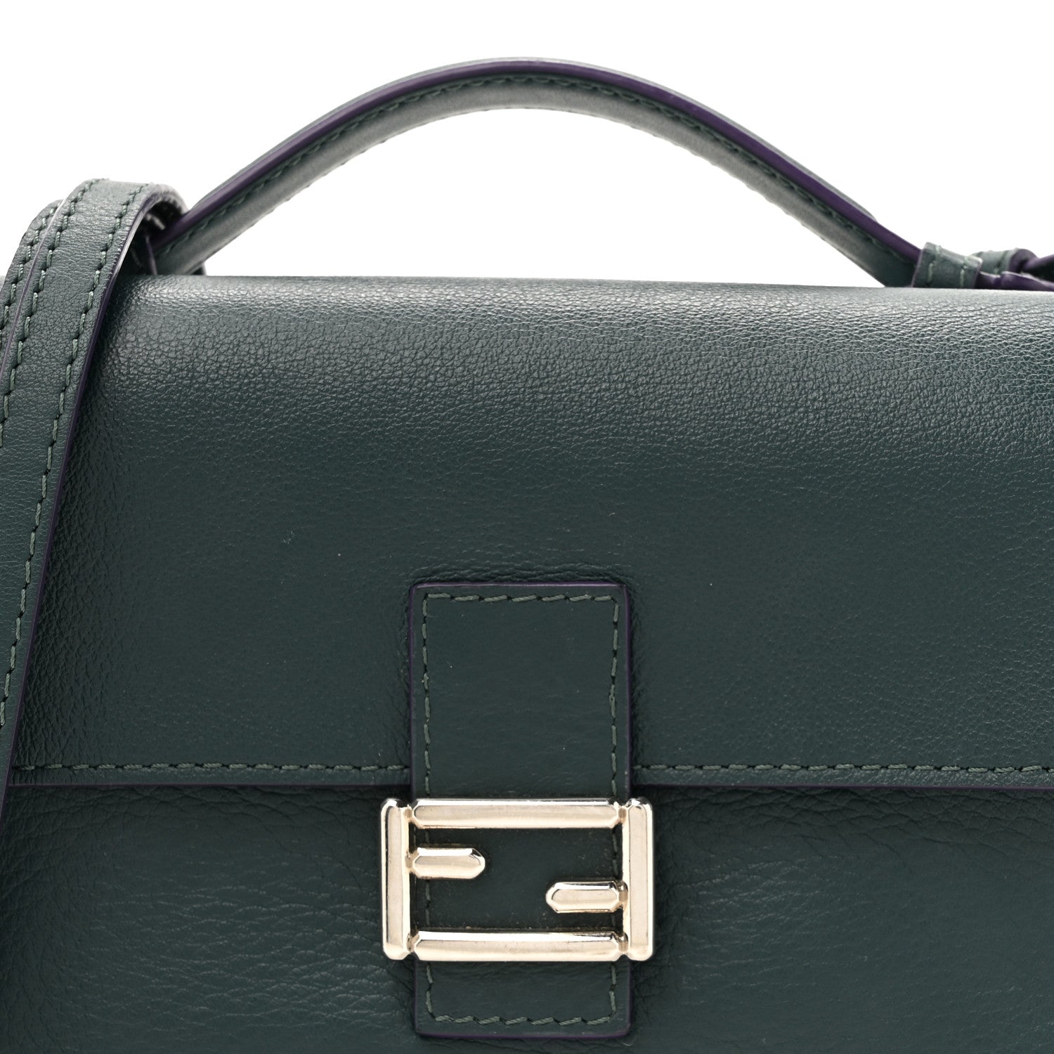 Fendi Vitello Dolce Waves Tri-Color Micro Double Baguette Verde Inglese Papavero Laguna 9 of 11