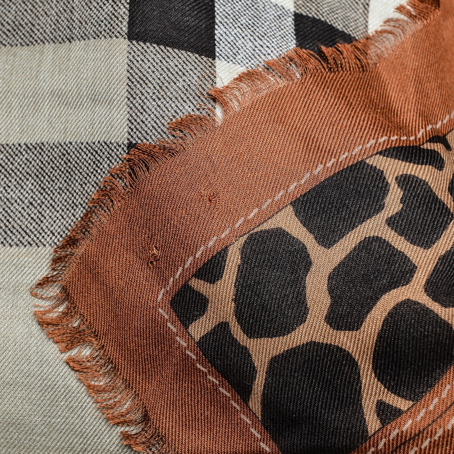 Burberry Modal Cashmere Haymarket Check Animal Print Scarf Brown 4 of 5