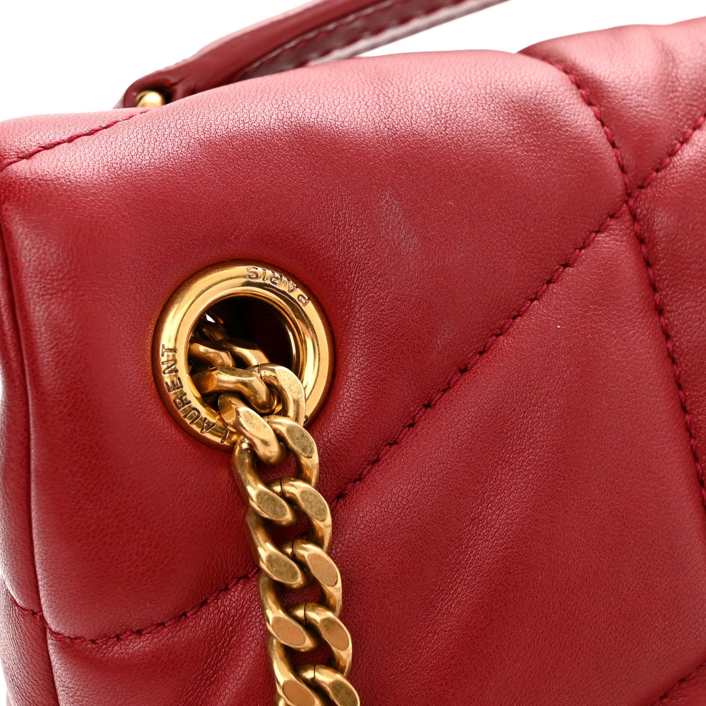 Lambskin Quilted Small Loulou Puffer Monogram Chain Satchel Red