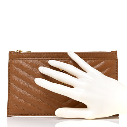 Saint Laurent Grain De Poudre Chevron Monogram Bill Pouch Dark Natural 2 of 10