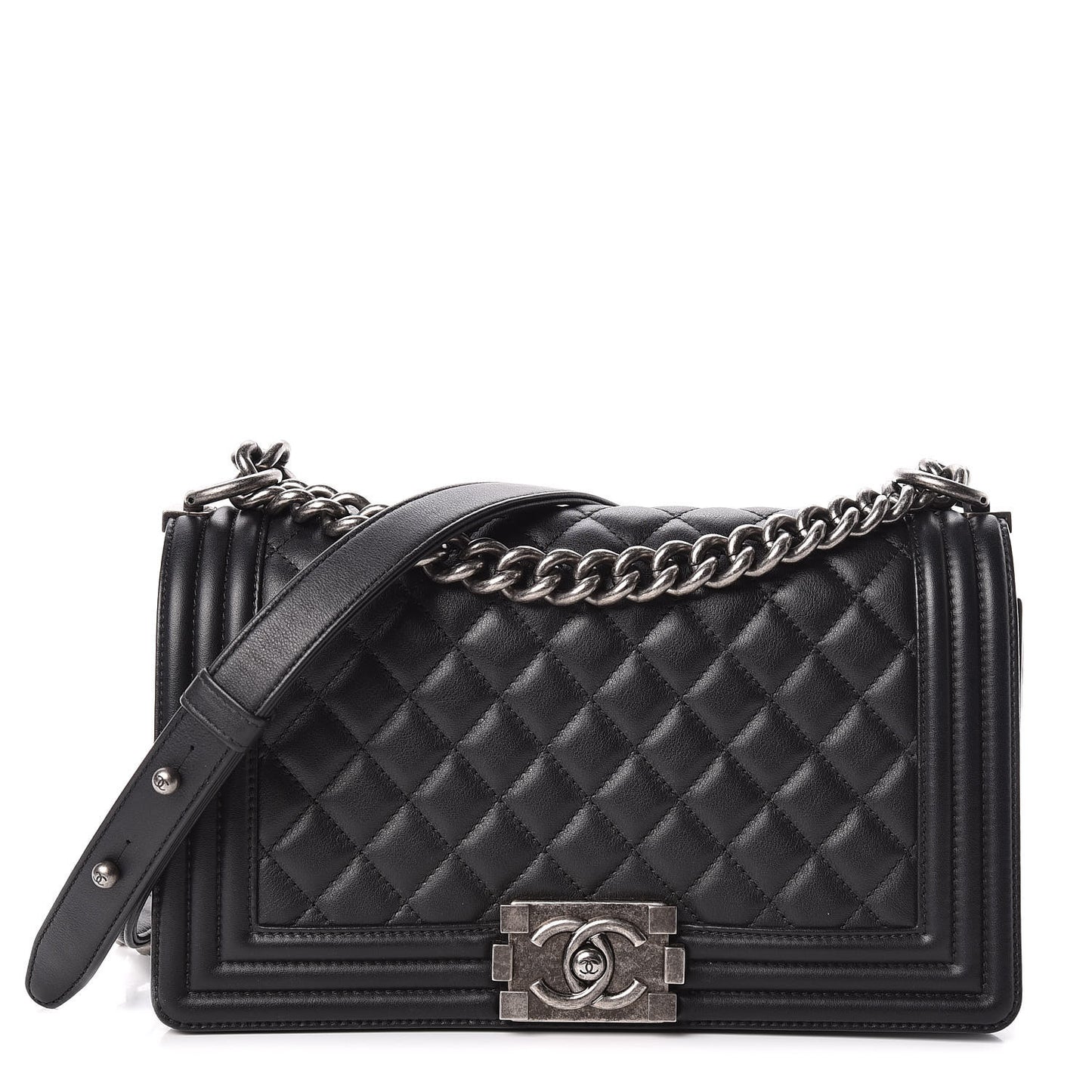 Calfskin Quilted Medium Boy Flap Black