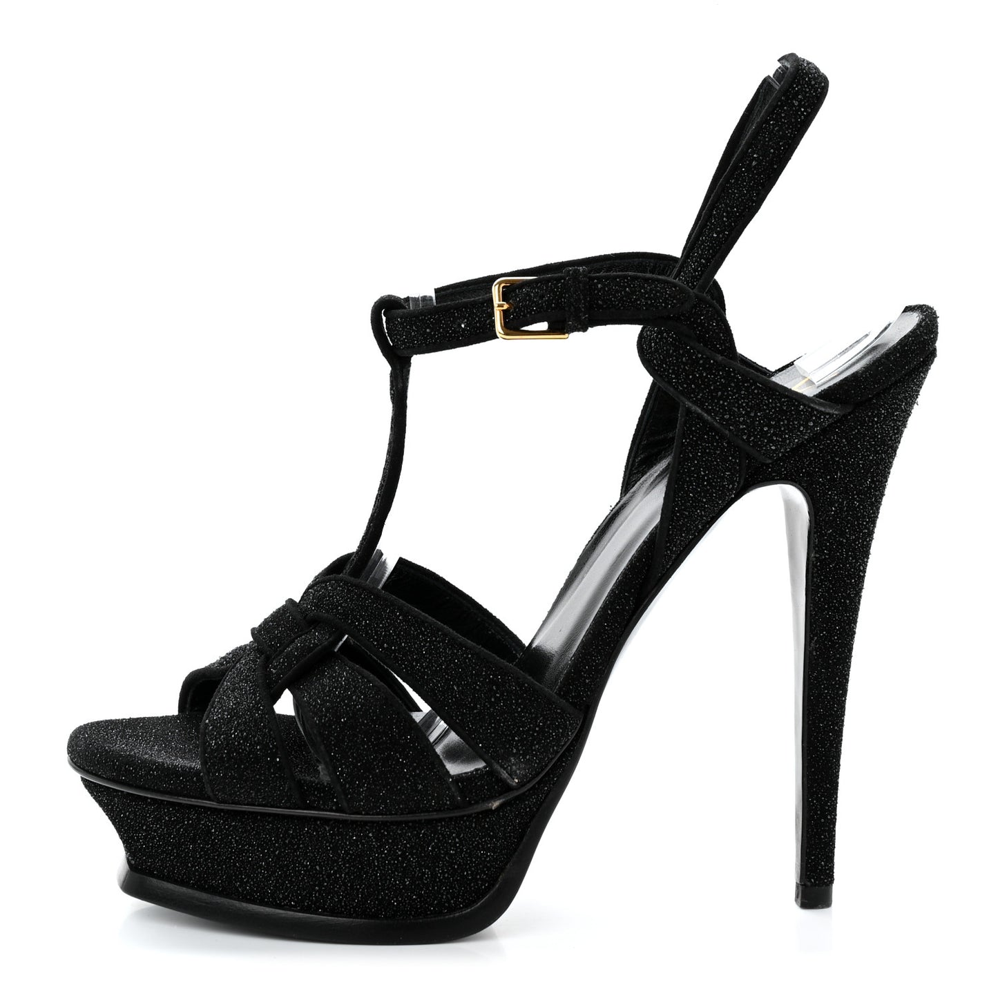Glitter Effect Calfskin Tribute 105 Platform Sandals 38.5 Black