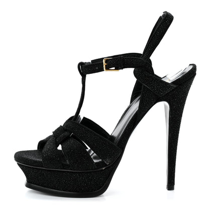 Saint Laurent Glitter Effect Calfskin Tribute 105 Platform Sandals 38.5 Black 1 of 8