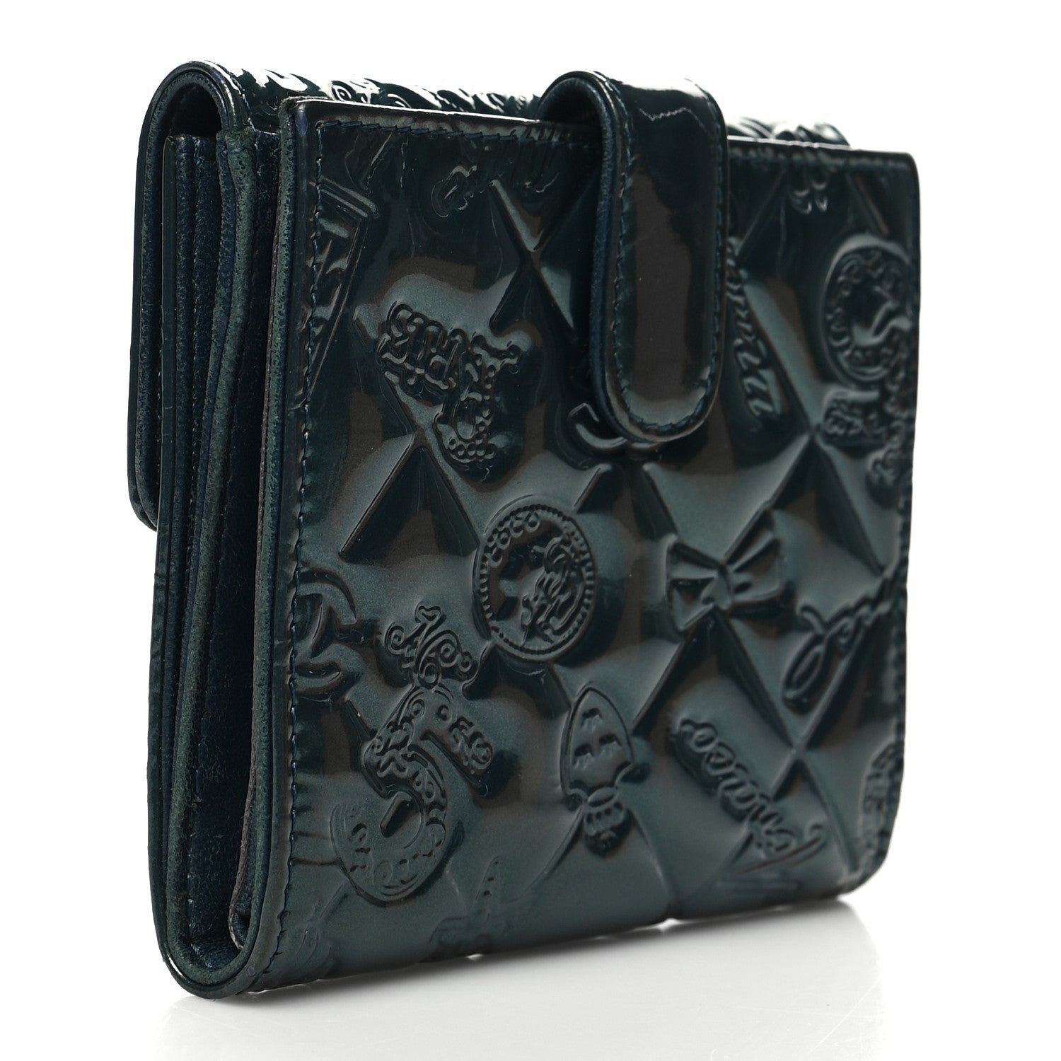 Chanel Patent Calfskin Lucky Symbols Compact French Flap Wallet Green 3 of 9