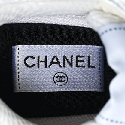 Chanel Fabric Laminated Calfskin Stretch CC Sneakers 36.5 White Silver 7 of 8