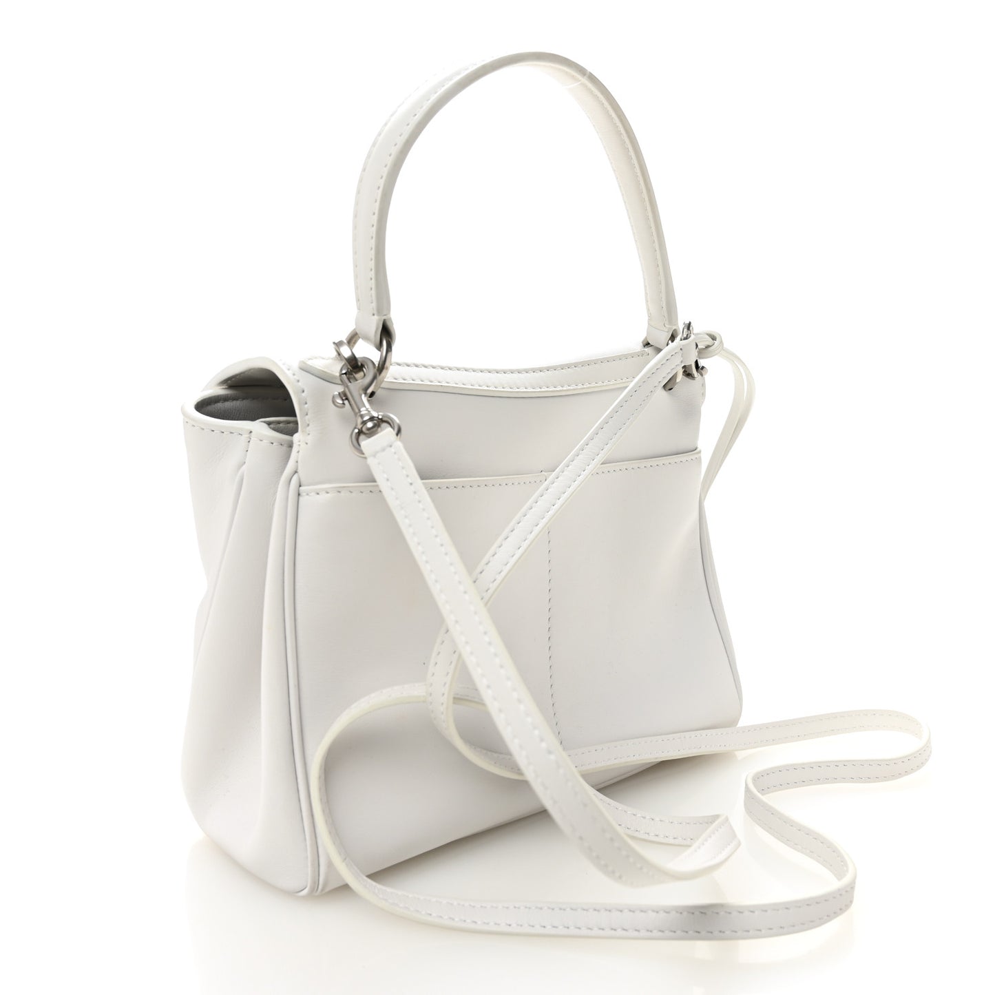 Natural Smooth Calfskin Mini Rodeo Top Handle Handbag Optic White