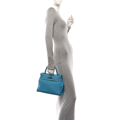 Hermes Togo Kelly Retourne 28 Bleu Jean 2 of 10