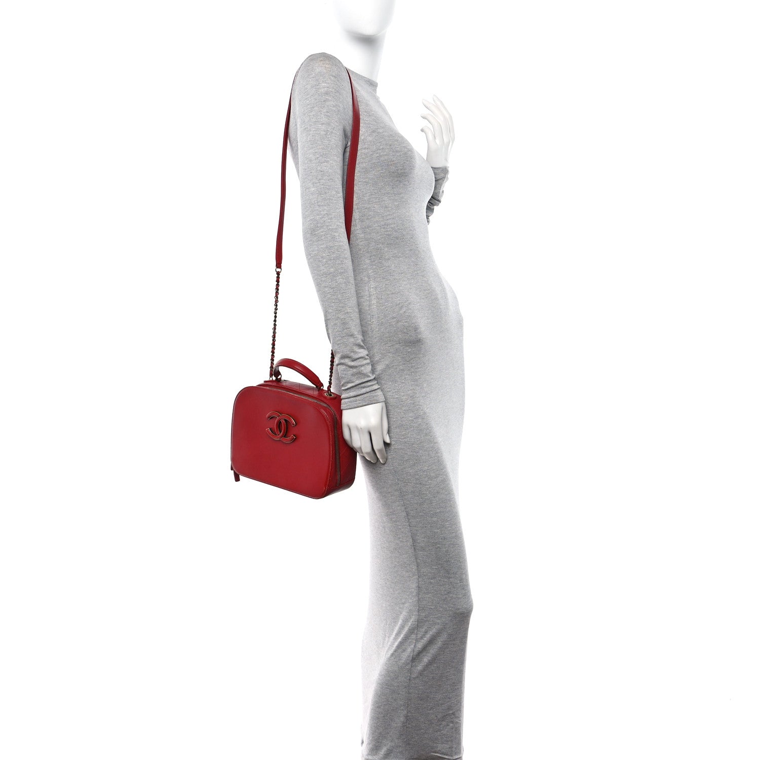 Chanel Shiny Calfskin Goatskin Quilted Small Coco Curve Vanity Red 2 of 11