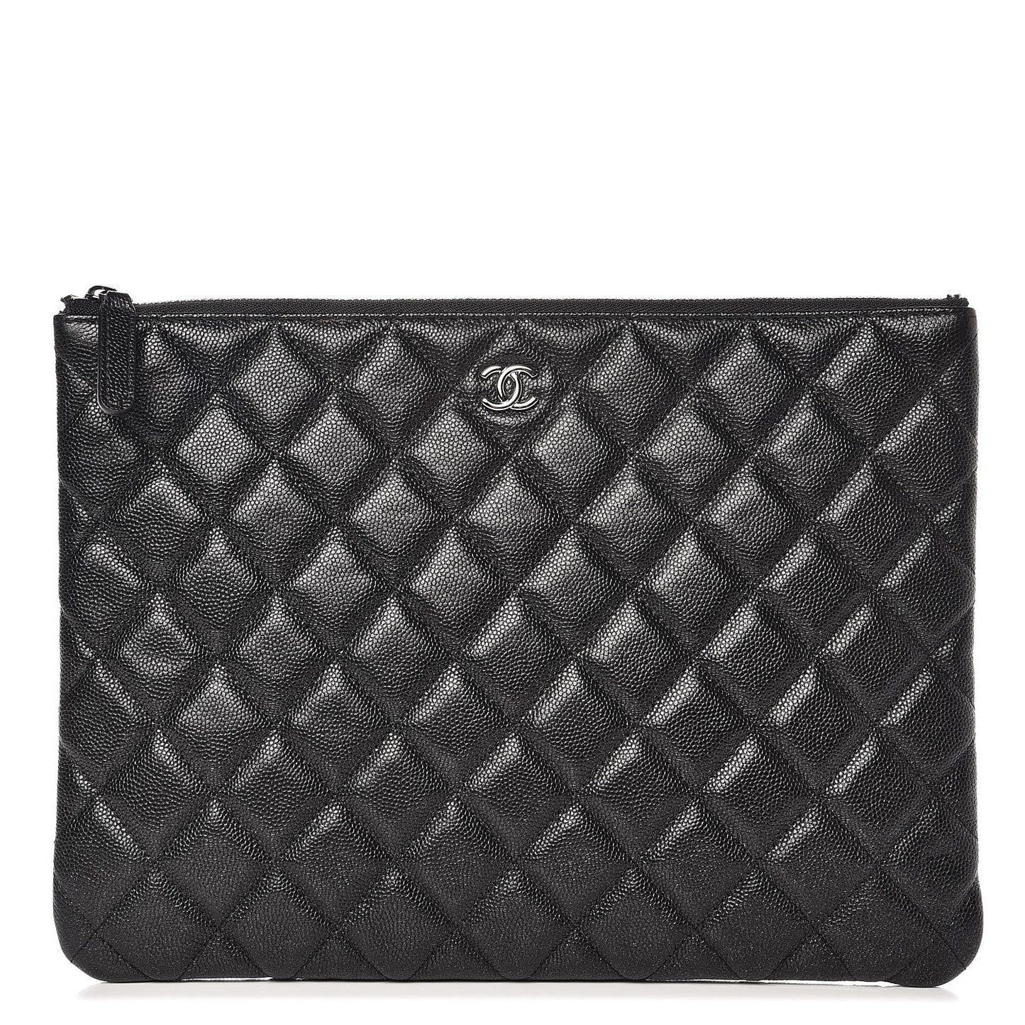 Iridescent Caviar Quilted Medium Cosmetic Case Black