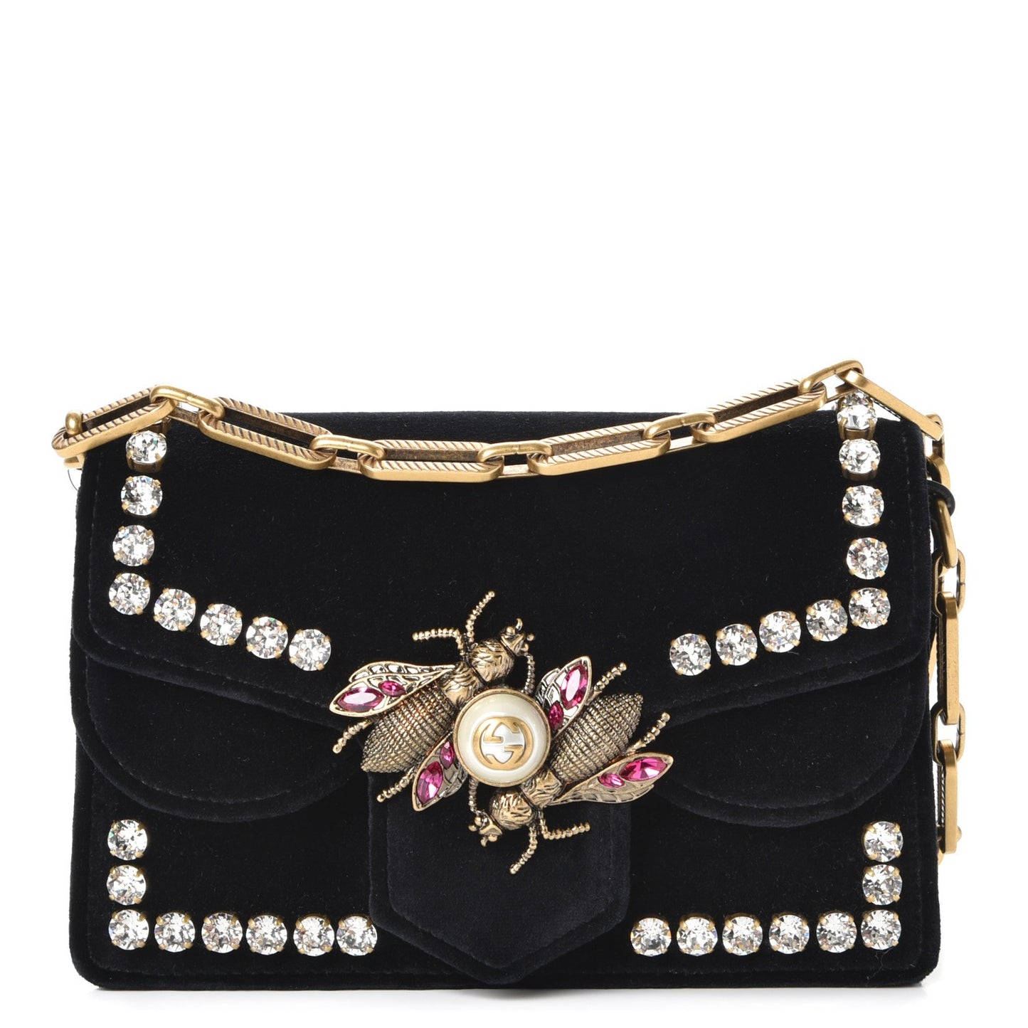 Velvet Crystal Mini Bee Broadway Shoulder Bag Black