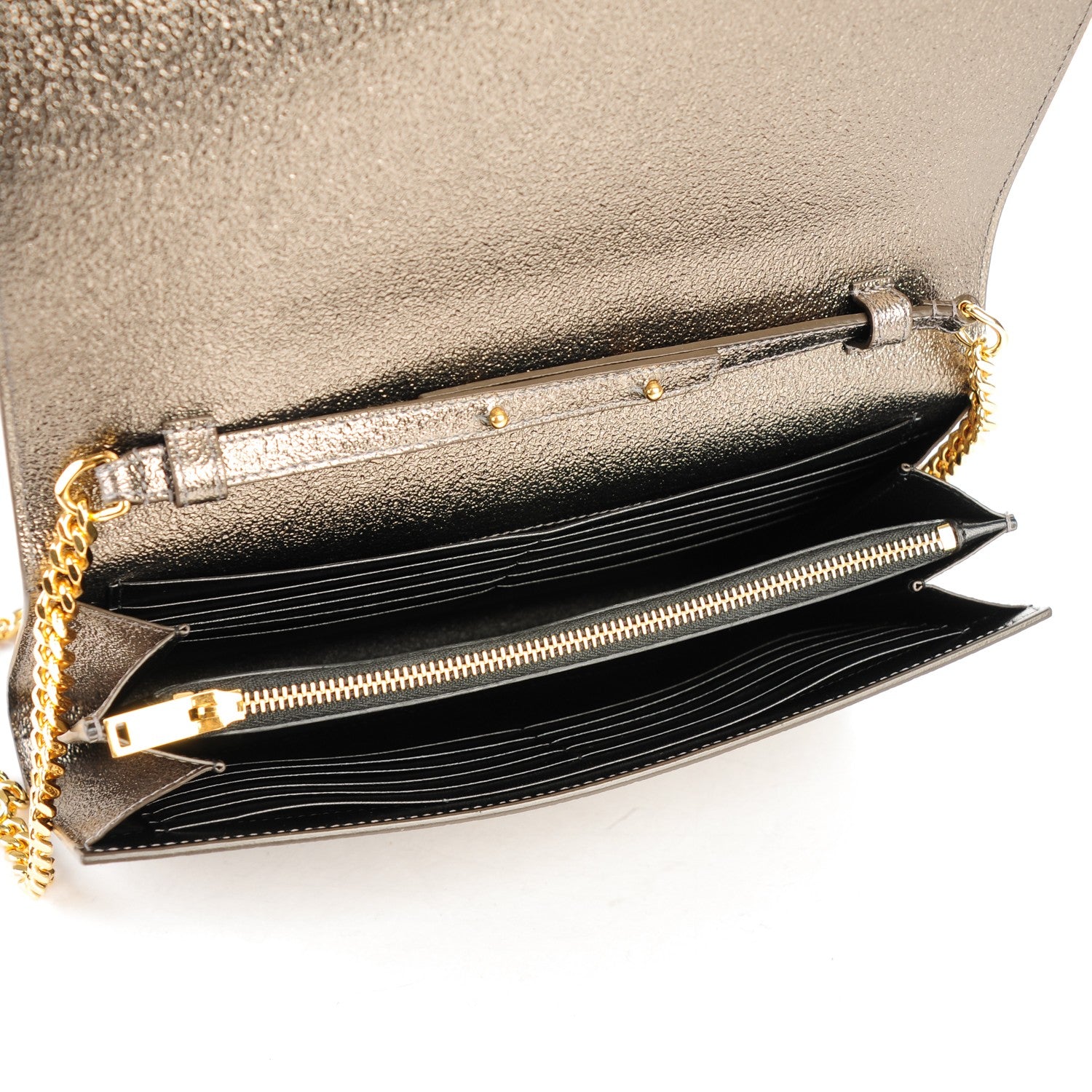 Saint Laurent Grained Metallic Calfskin Monogram Chain Wallet Bronze 5 of 8