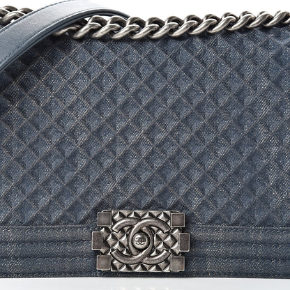 Chanel Denim Embossed Medium Boy Flap Blue 8 of 12