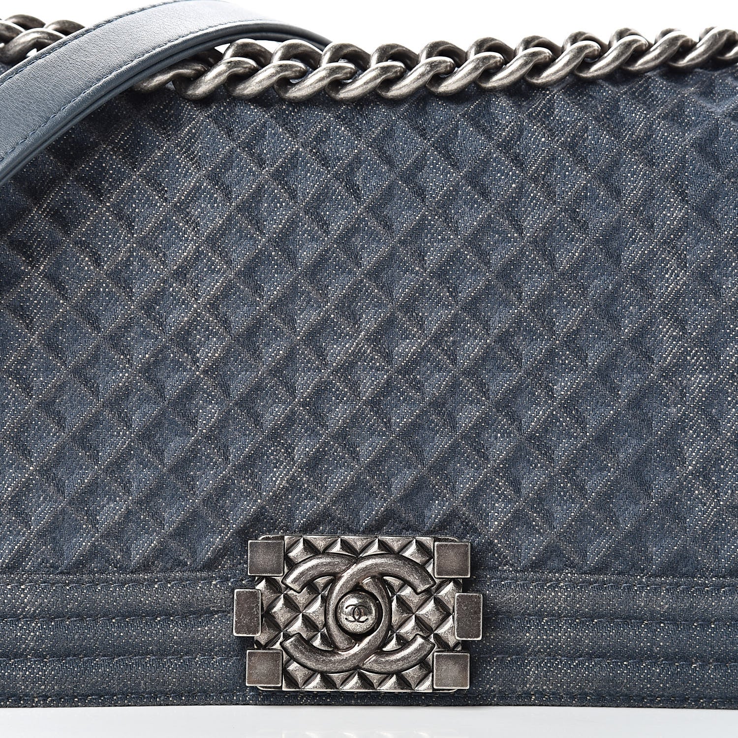 Chanel Denim Embossed Medium Boy Flap Blue 8 of 12