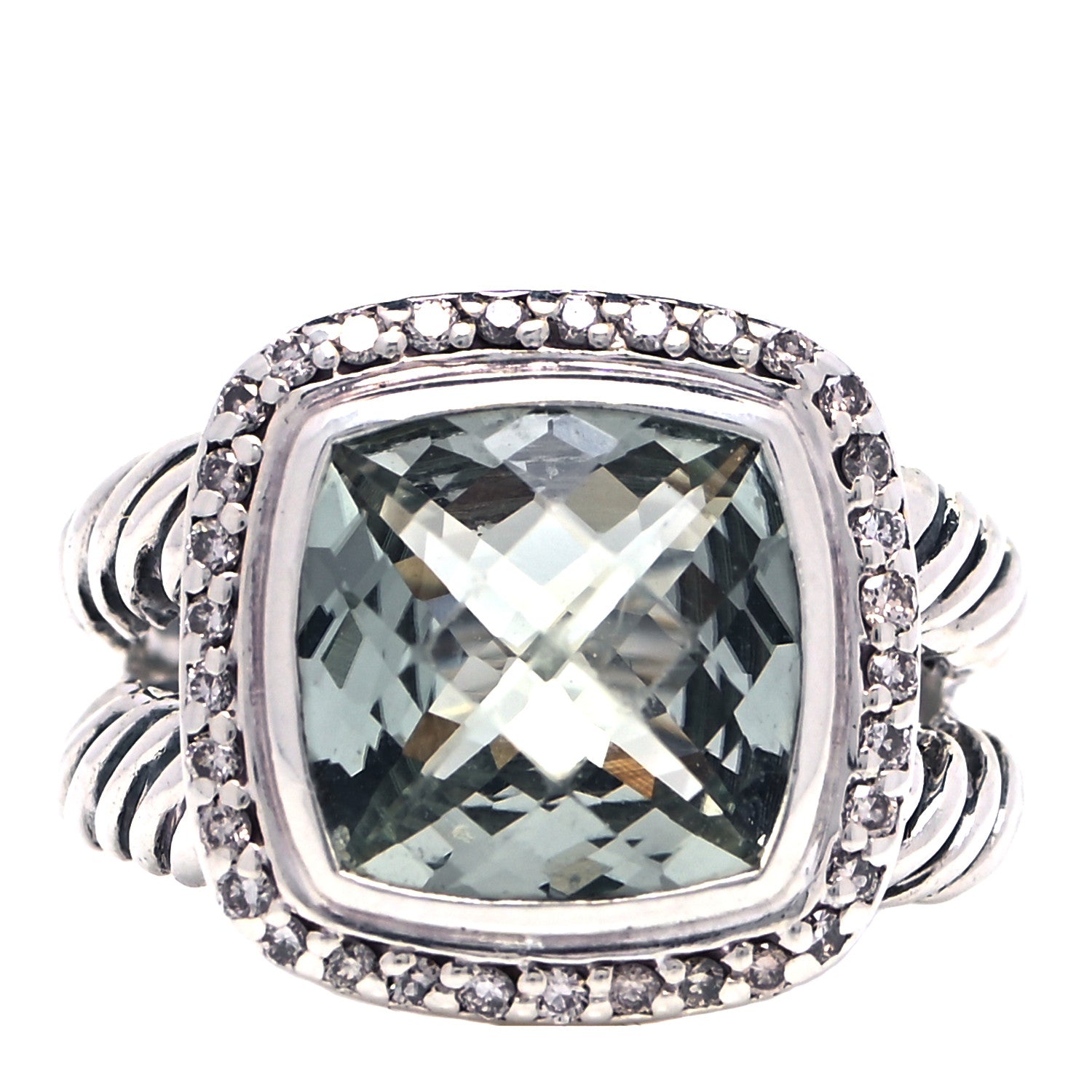 David Yurman Sterling Silver Diamond Prasiolite 11mm Albion Ring 52 6 1 of 4