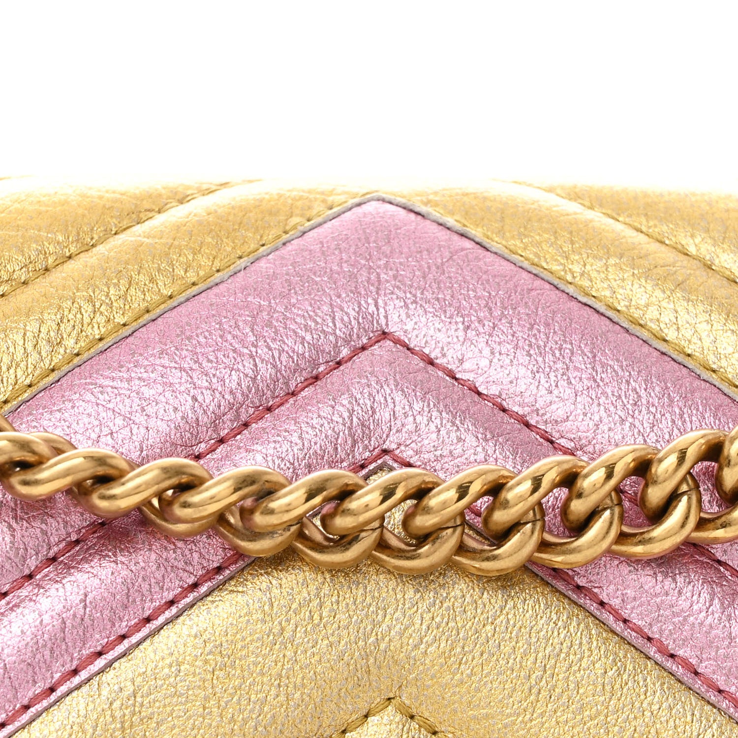 Gucci Metallic Calfskin Matelasse Small GG Marmont Shoulder Bag Gold Pink 8 of 10