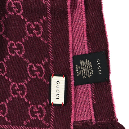 Gucci Wool Jacquard GG Monogram Sten Fringe Scarf Magenta Bordeaux 3 of 3