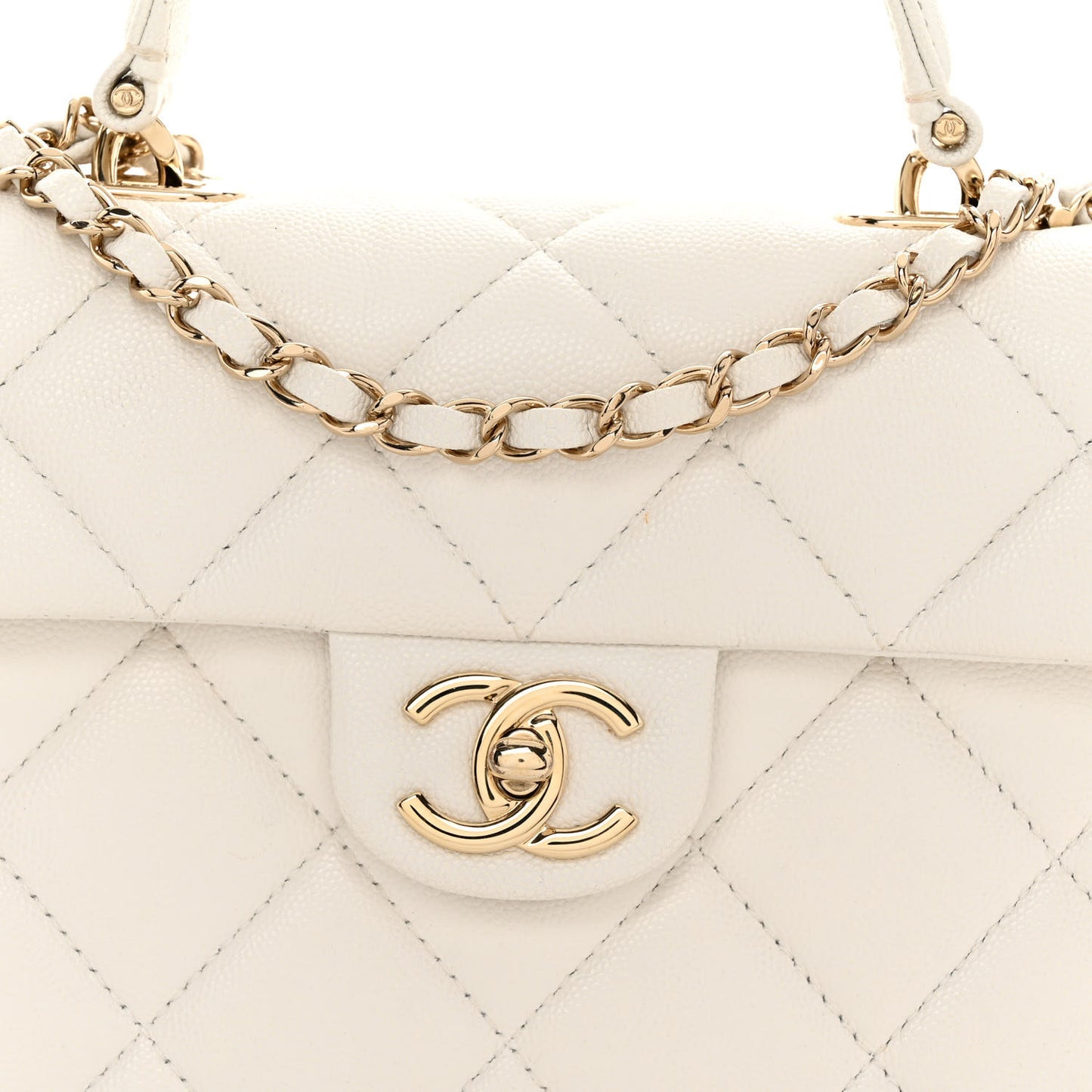 Caviar Quilted Mini Retro Twist Top Handle Flap White