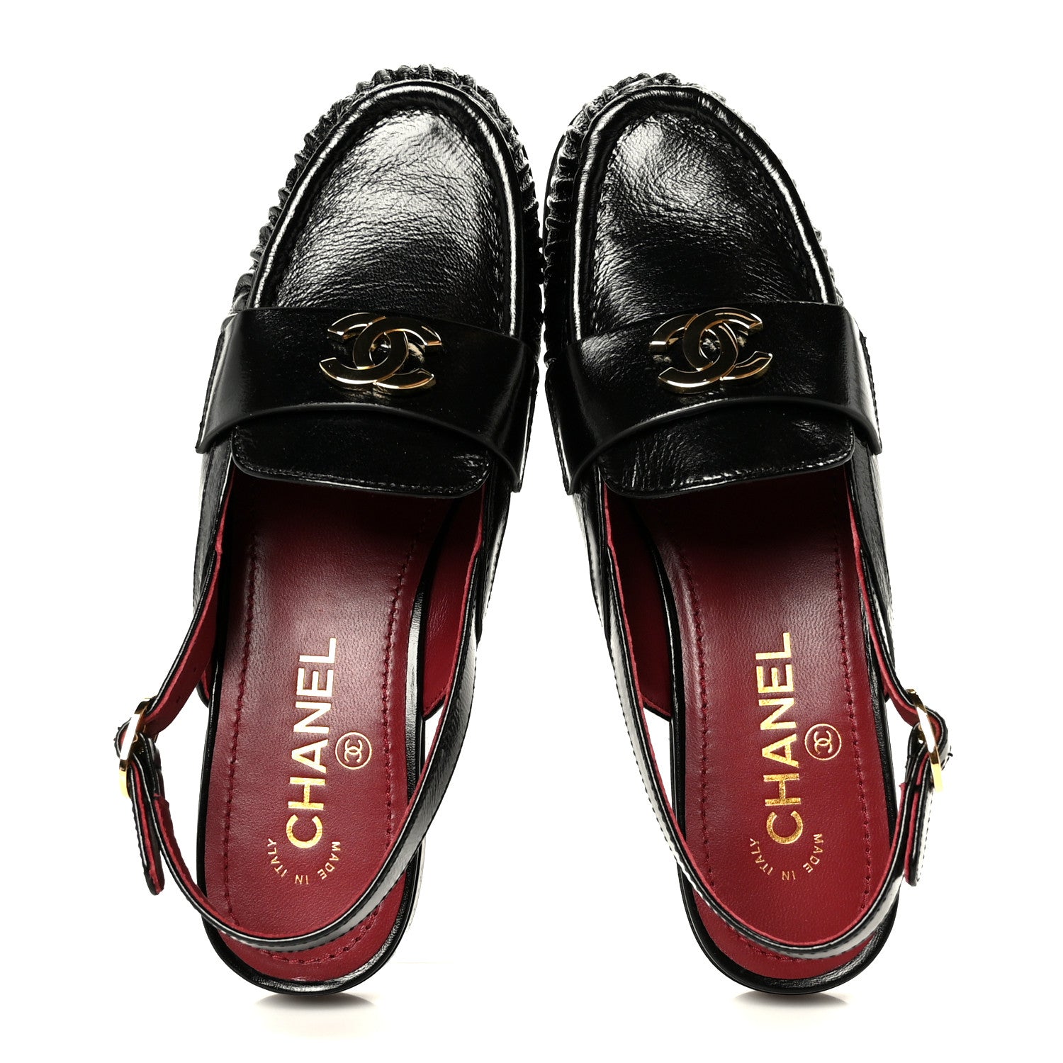 Chanel Crumpled Shiny Lambskin CC Slingback Mocassin 37.5 Black 2 of 10