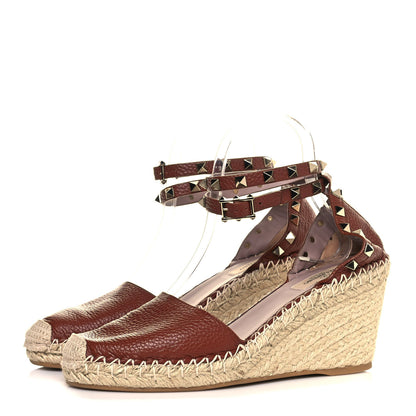 Valentino Garavani Grained Calfskin Rockstud Ankle Wrap Espadrille 15/85mm Wedges 39 Cuoio 3 of 7