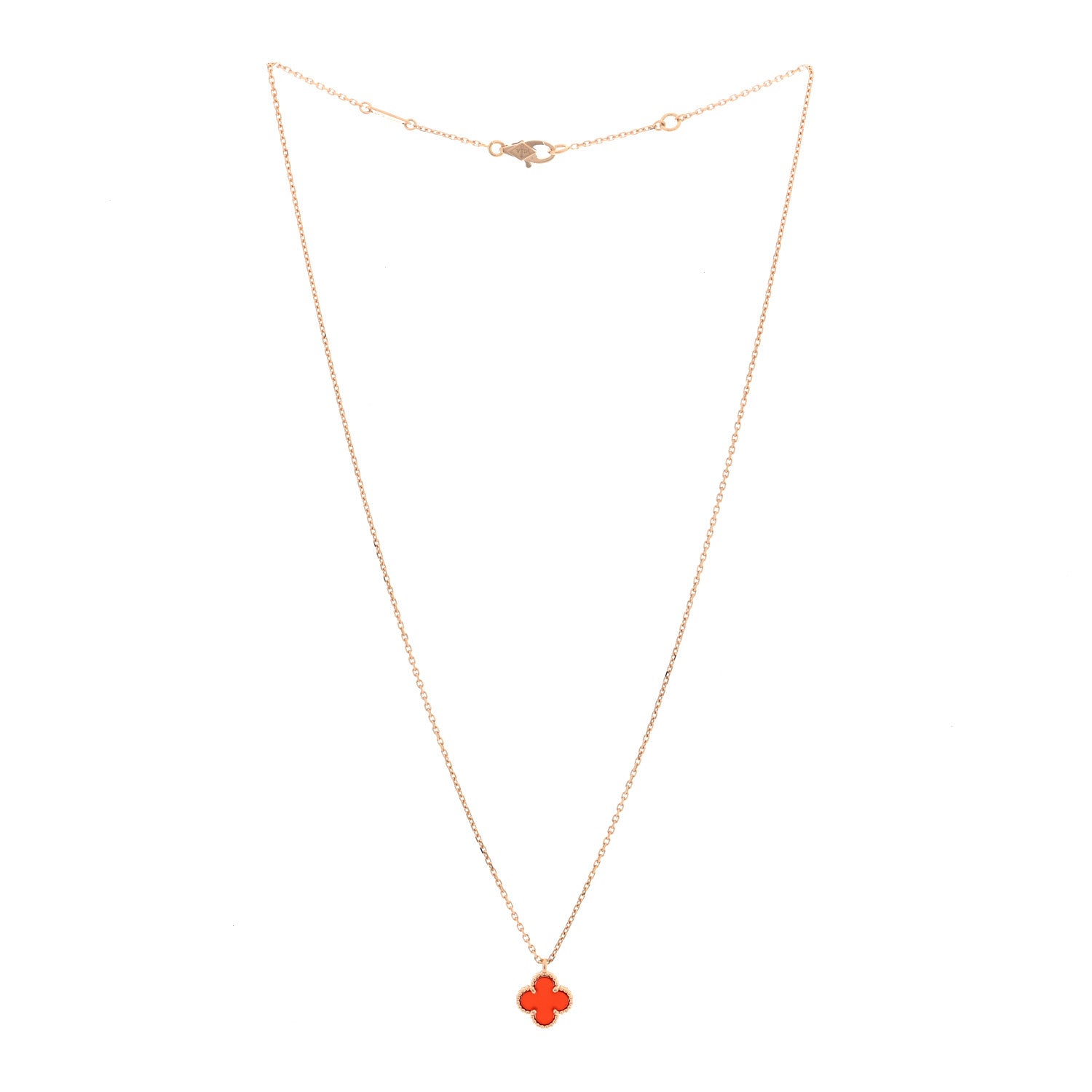 Van Cleef & Arpels 18k Rose Gold Carnelian Sweet Alhambra Heart Pendant Necklace 3 of 5