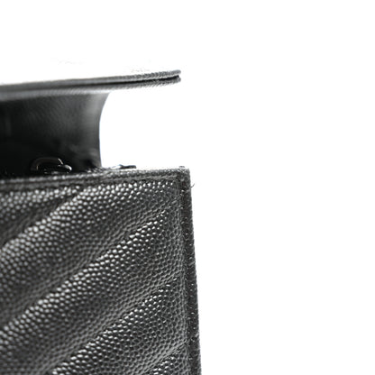 Saint Laurent Grain De Poudre Matelasse Chevron Monogram Monochrome Chain Wallet Black 10 of 10